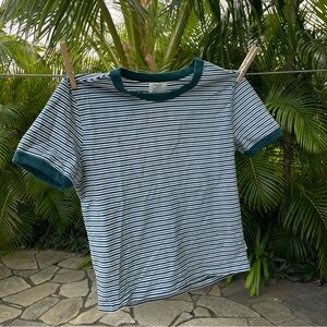 RVCA Dark Green and White Striped Tee